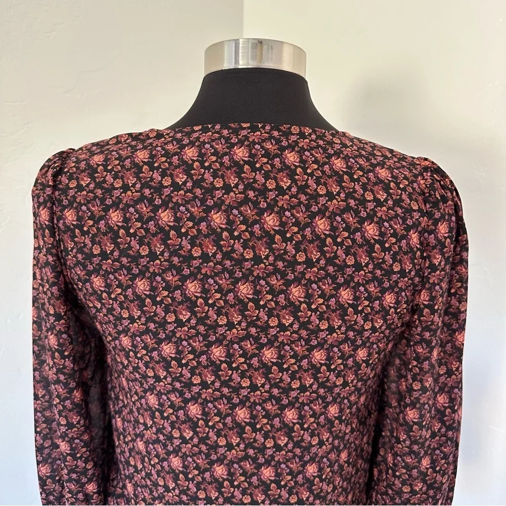 Madewell Georgette Smocked Cuff Button Front Top In Orchid Floral Blouse Size 2 - Picture 11 of 14